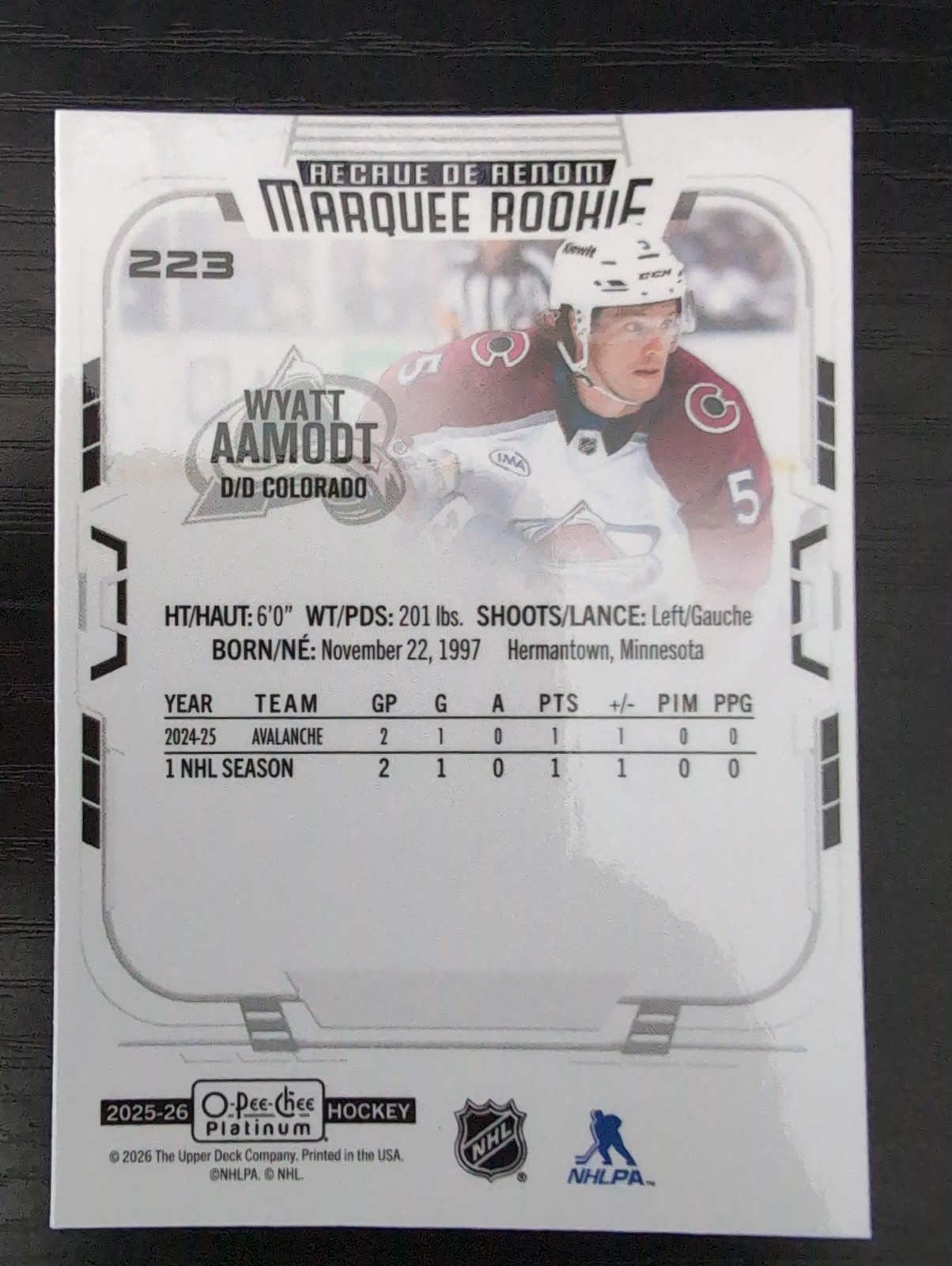 2025-26 O-Pee-Chee Platinum Wyatt Aamodt Marquee Rookie Base