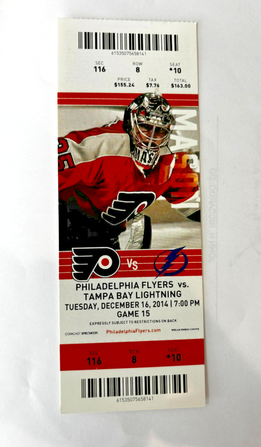 ANDREI VASILEVSKIY NHL DEBUT TICKET 12/16/14 Tampa Bay Lightning RAW & UNGRADED