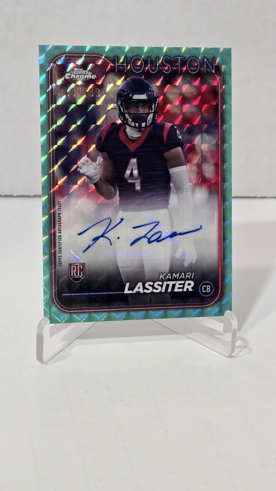 🚨2024 Topps CHROME Kamari Lassiter RC🏈GREEN GEOMETRIC AUTO NUMBERED 86/99!🚨🚨