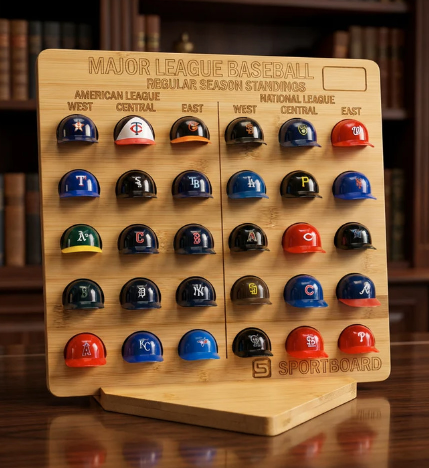 MLB Mini Helmet Display Board — All 30 Teams | Bamboo | Rawlings Helmets Include
