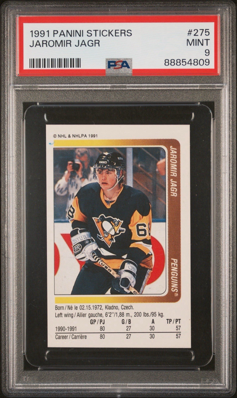 1991 Panini Stickers Jaromir Jagr #275 PSA 9