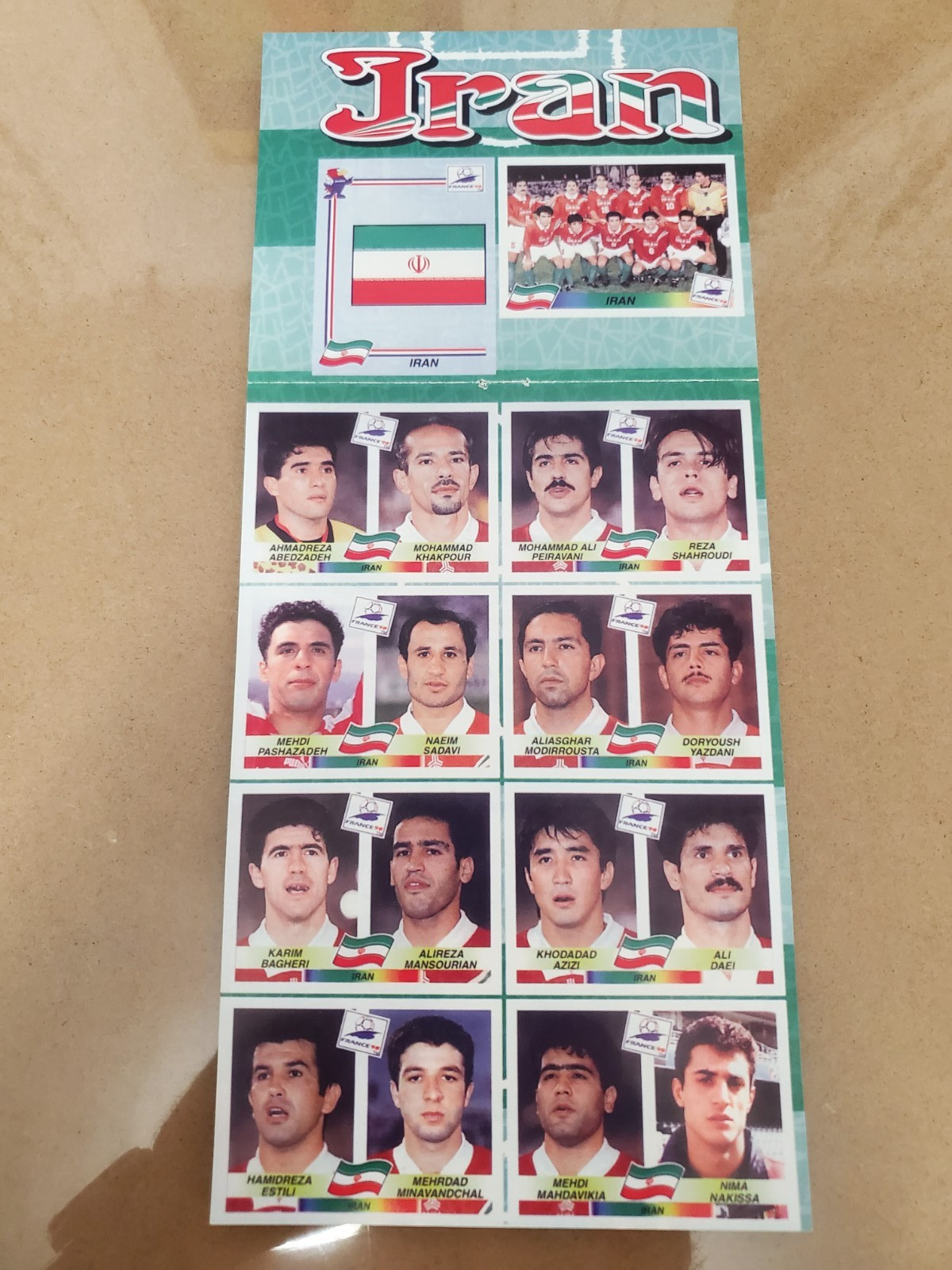 FRANCE 1998 WORLD CUP IRAN TEAM FIGURES SHEET VERY RARE ALBUM ITALIAN PANINI NM