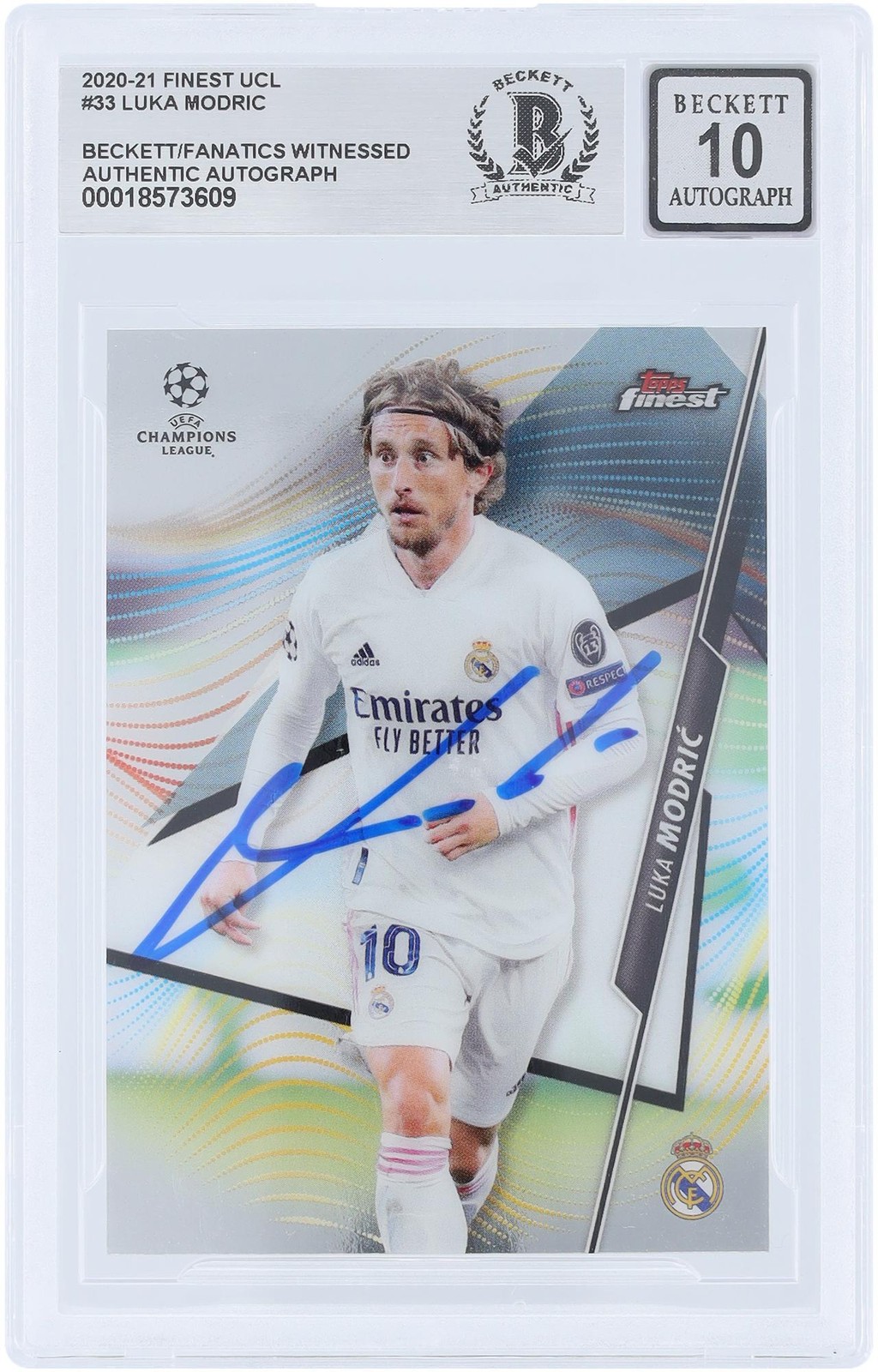 Luka Modric Real Madrid CF Signed 2020-21 Topps Finest UEFA #33 Beckett 10 Card