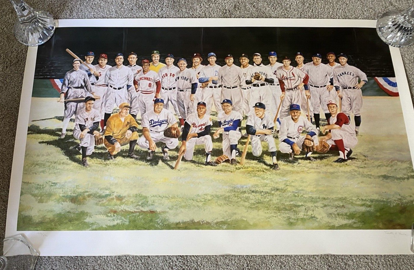 BASEBALL FANTASY TEAM LITHOGRAPH by TIMOTHY HOULE LTD ED VINTAGE 24 BY 38″ MINT