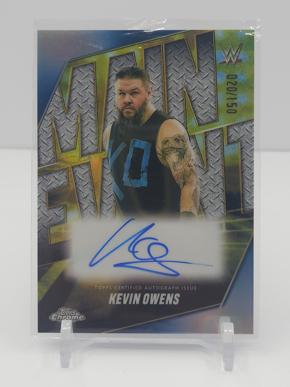 KEVIN OWENS 2025 TOPPS CHROME MAIN EVENT SILVER REFRACTOR AUTOGRAPH! #020/150!
