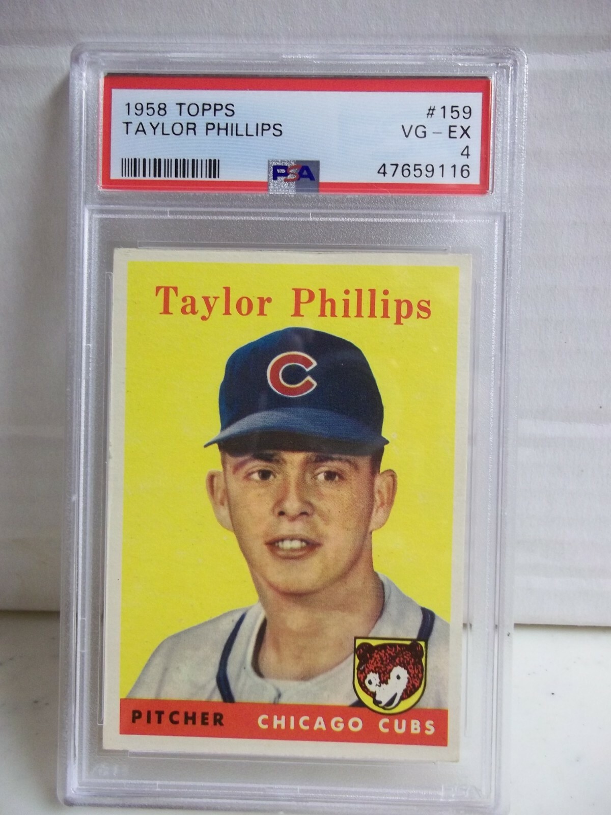 1958 Topps Taylor Phillips PSA VG-EX 4 Baseball Card #159 MLB Chicago Cubs