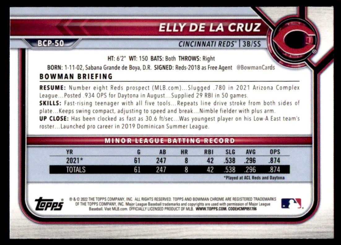 2022 Bowman #BCP-50 Elly De La Cruz Chrome Prospects