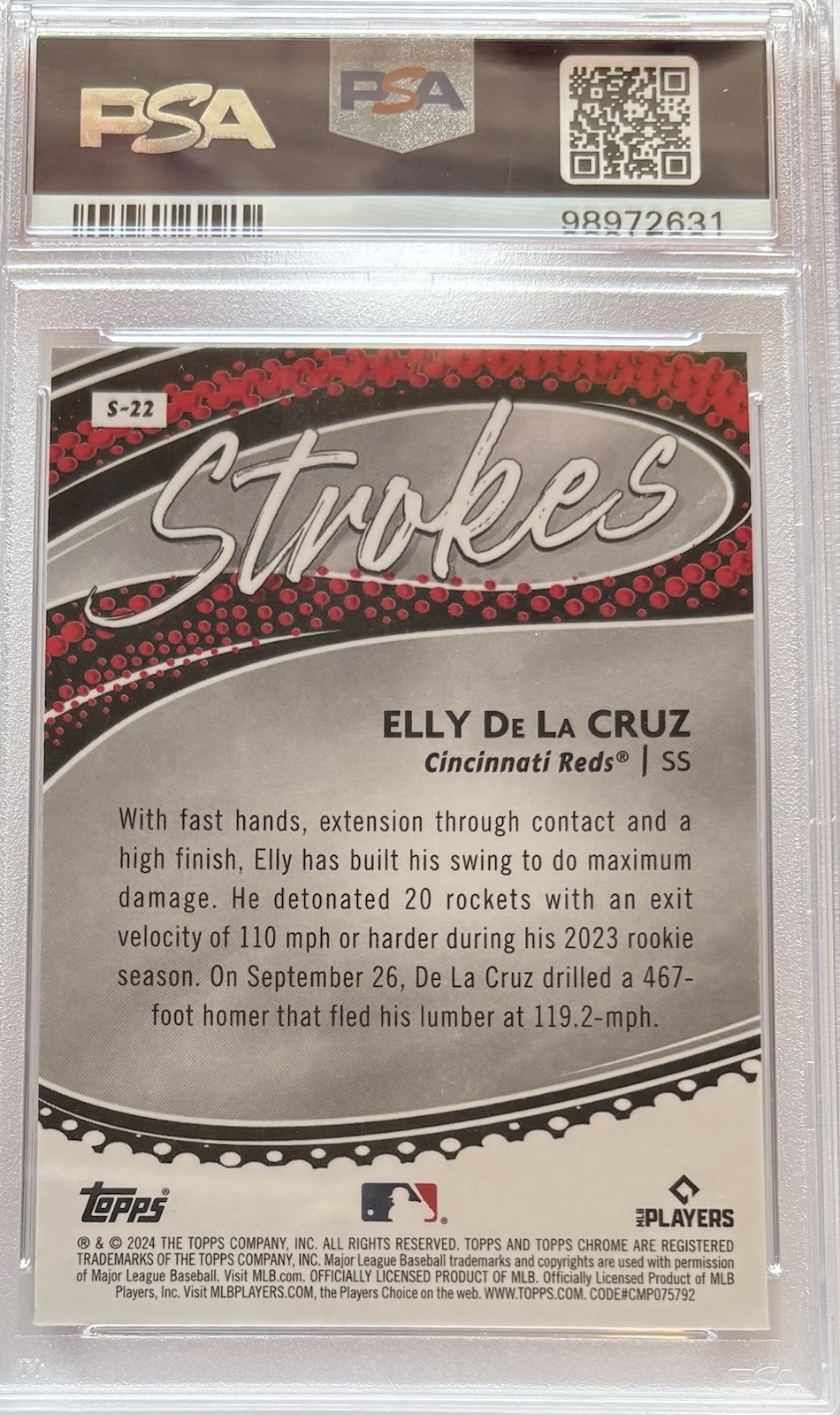 Topps 2024 Chrome Strokes Elly De La Cruz Rookie RC #S-22 PSA 10 Reds