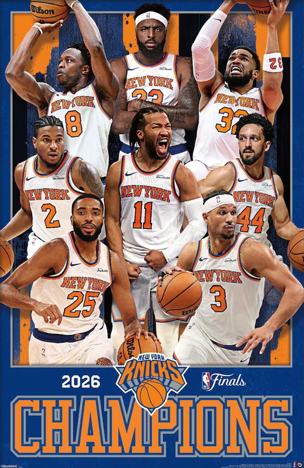 New York Knicks 2026 NBA CHAMPIONS 8-Player 22×34 Commemorative Wall POSTER