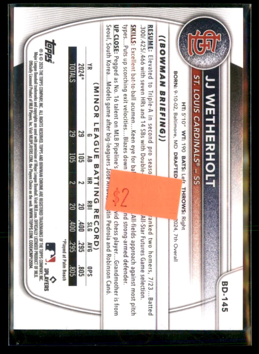 2025 Bowman Draft Paper JJ Wetherholt Cardinals BD-145 5 card lot