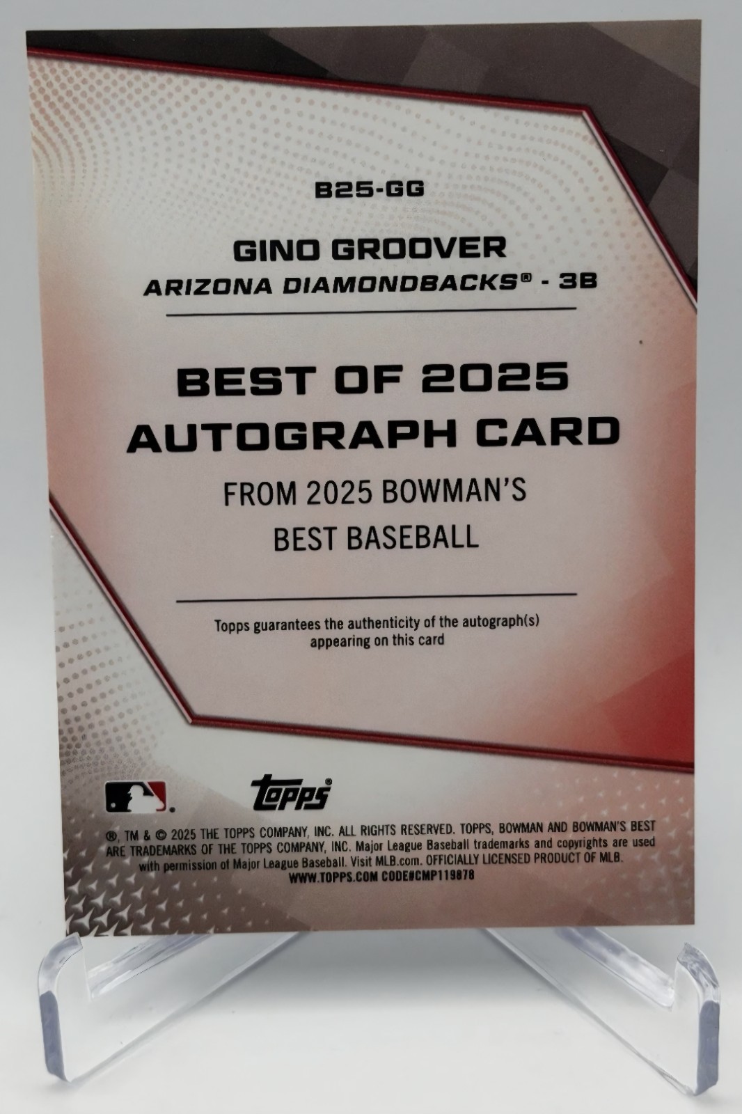 LuJames Gino Groover 2025 Bowman’s Best Auto B25-GG Arizona Diamondbacks 🔥🔥