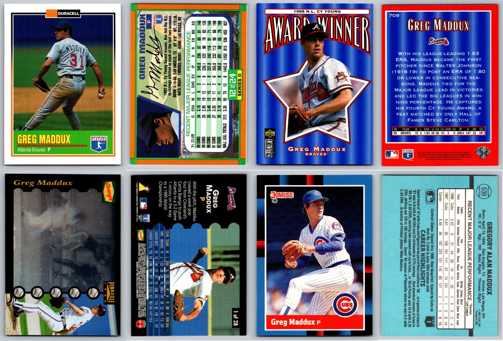 Greg Maddux 4 Card Lot – HOF / Braves / Cubs / SEVERAL LOTS AVAILABLE!!!