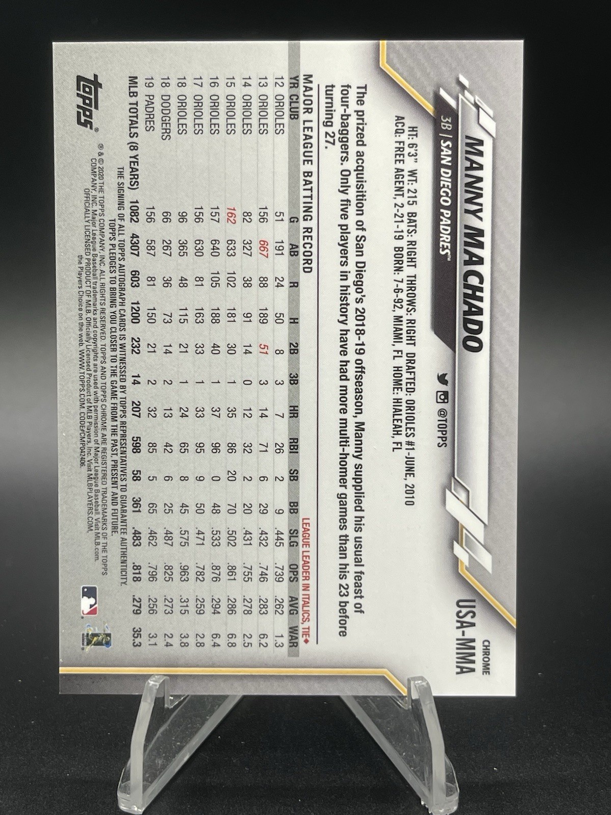 2020 Topps Chrome Update – Target Autographs Manny Machado #USA-MMA Refractor
