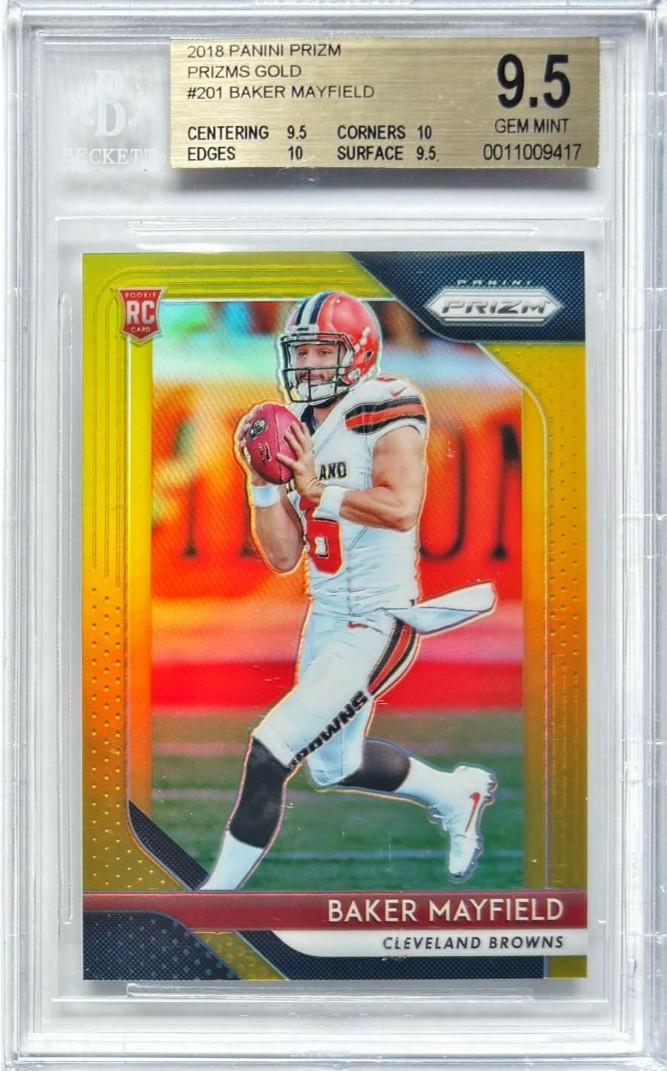 2018 Prizm Baker Mayfield Gold Prizm #201 /10 BGS 9.5 GEM .5 away great subs