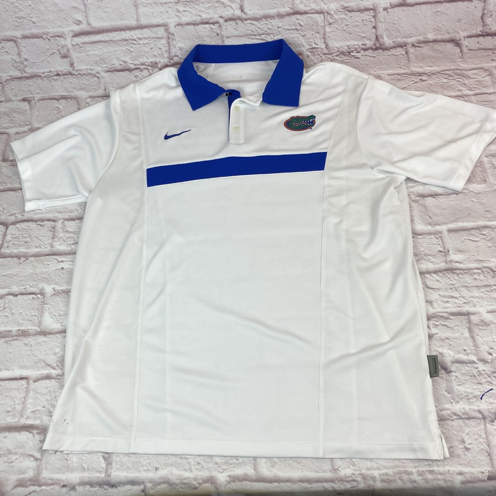 Florida Gators Shirt Mens Large White Blue NCAA Football Nike Dri-FIT Polo