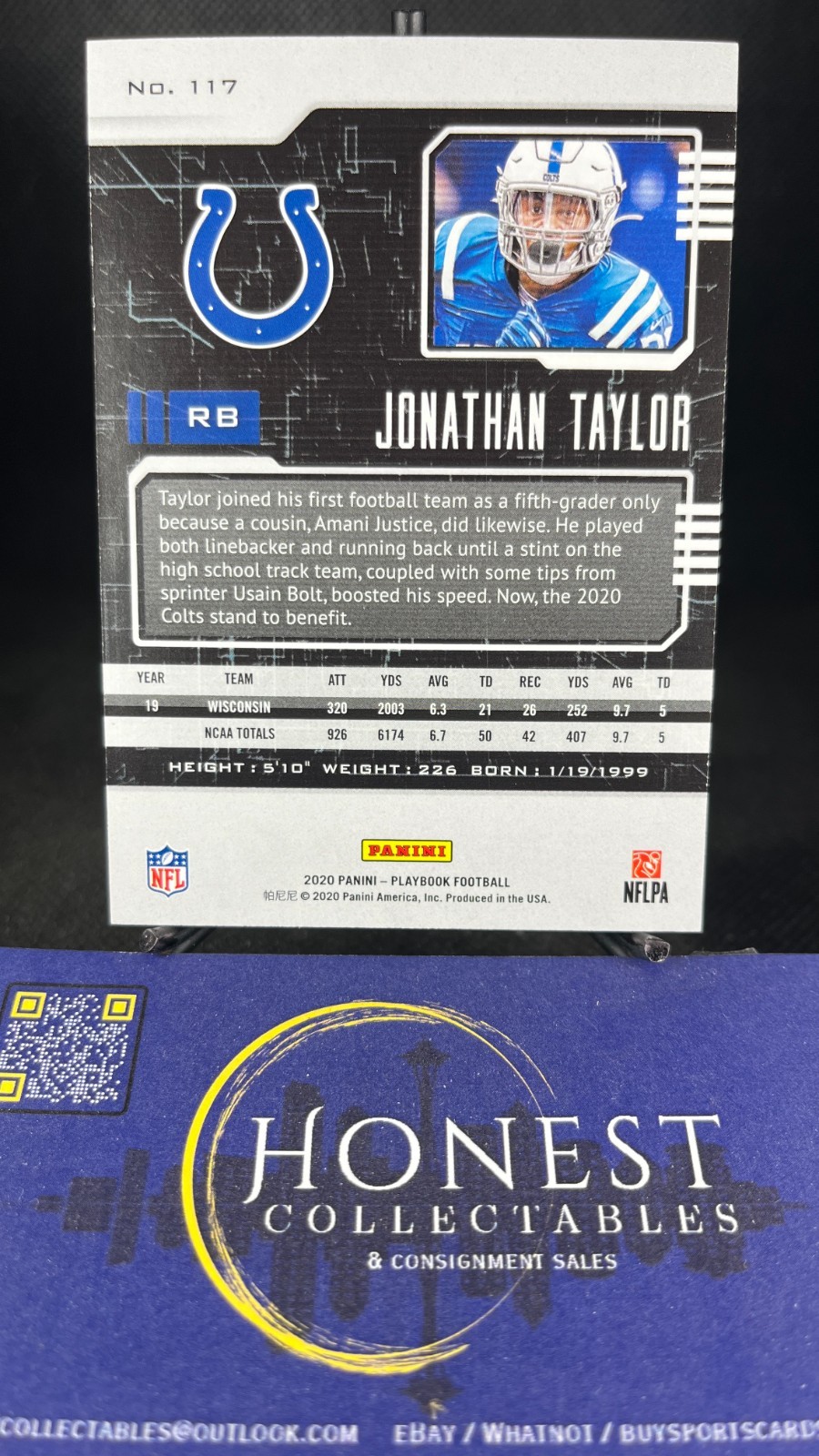 Jonathan Taylor /49 (RC, SP) – 2020 Panini Playbook Blue Short Print Rookie #117