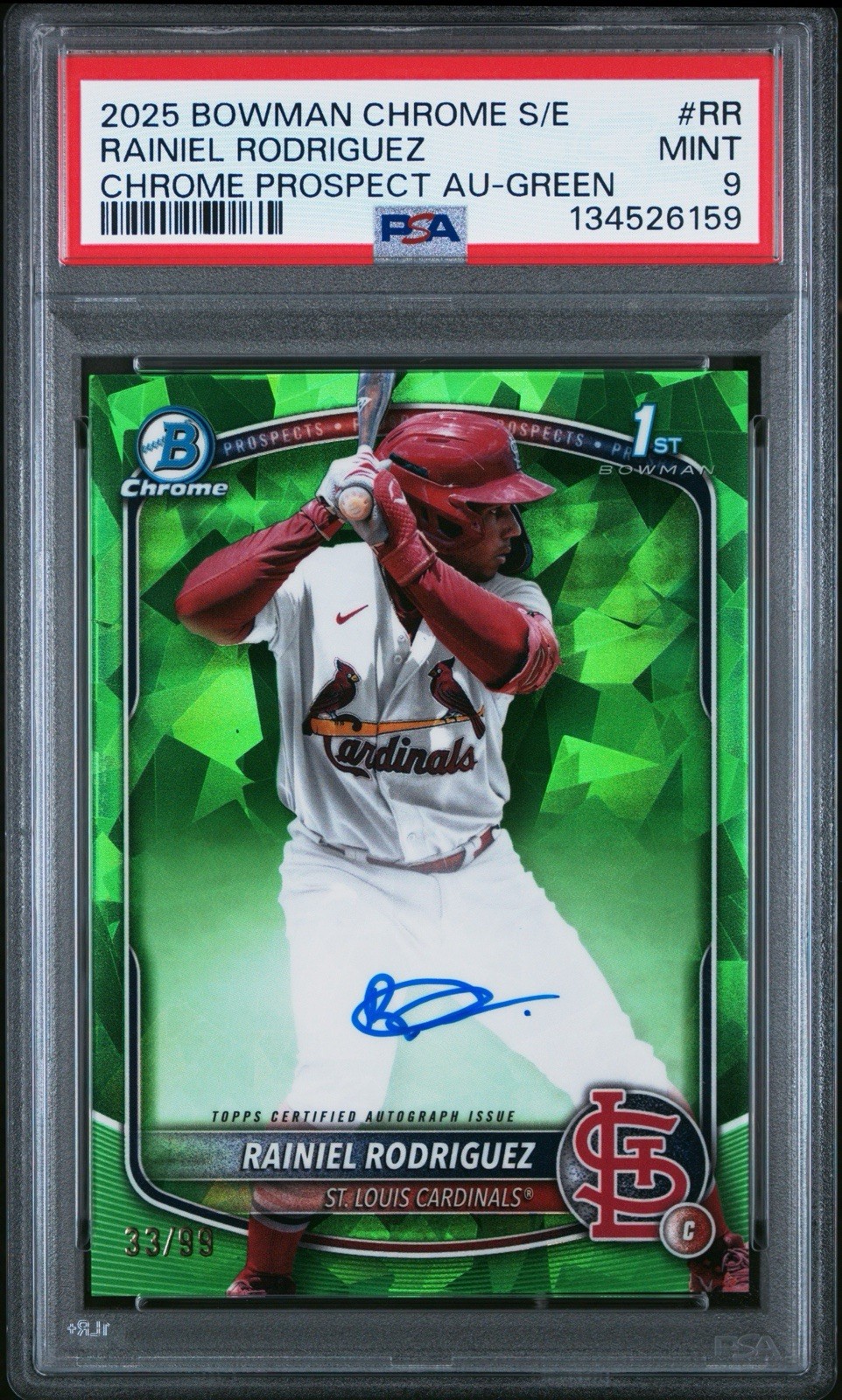 2025 Bowman Chrome Sapphire Rainiel Rodriguez #RR 1st Green Auto /99 PSA 9 MINT
