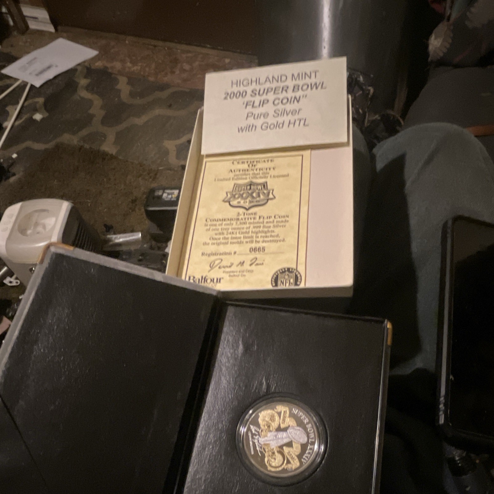 Highland Mint 2000 Super Bowl Flip Coin Silver/Gold, COA, Officially Licensed