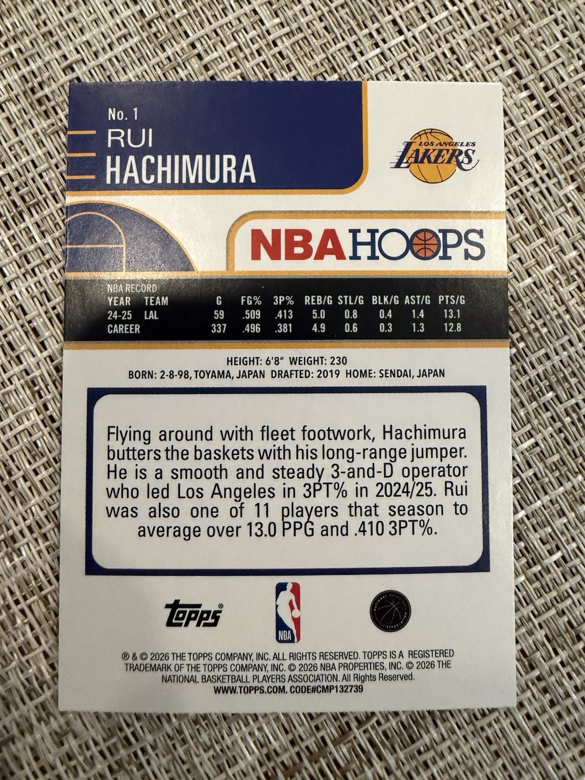 2025-26 Topps NBA Hoops Rui Hachimura Rainbow Yellow 177/275 #1 LA Lakers