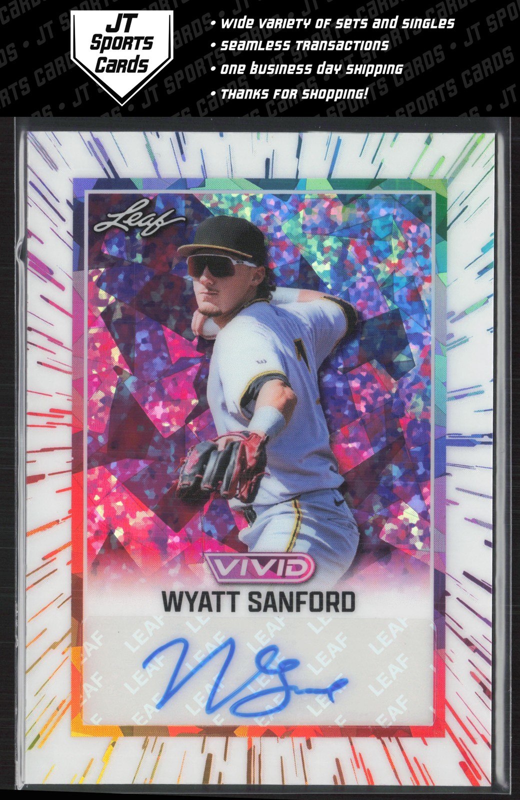 2025 Leaf Vivid Wyatt Sanford BA-WS1 White Crystal Auto /5 Pittsburgh Pirates