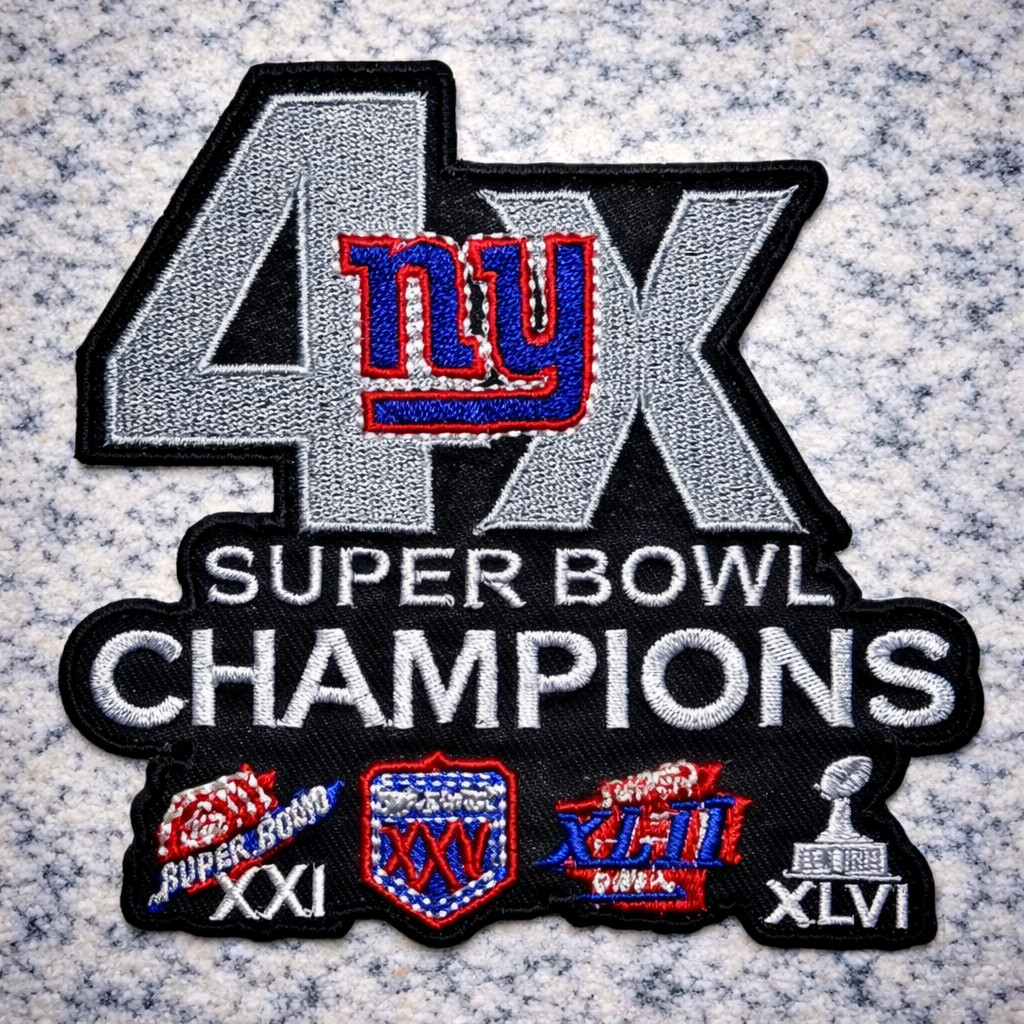 NYG GIANTS 4X SUPER BOWL CHAMPIONS NFL EMBROIDERED IRON ON PATCH 3.5″X3.5″
