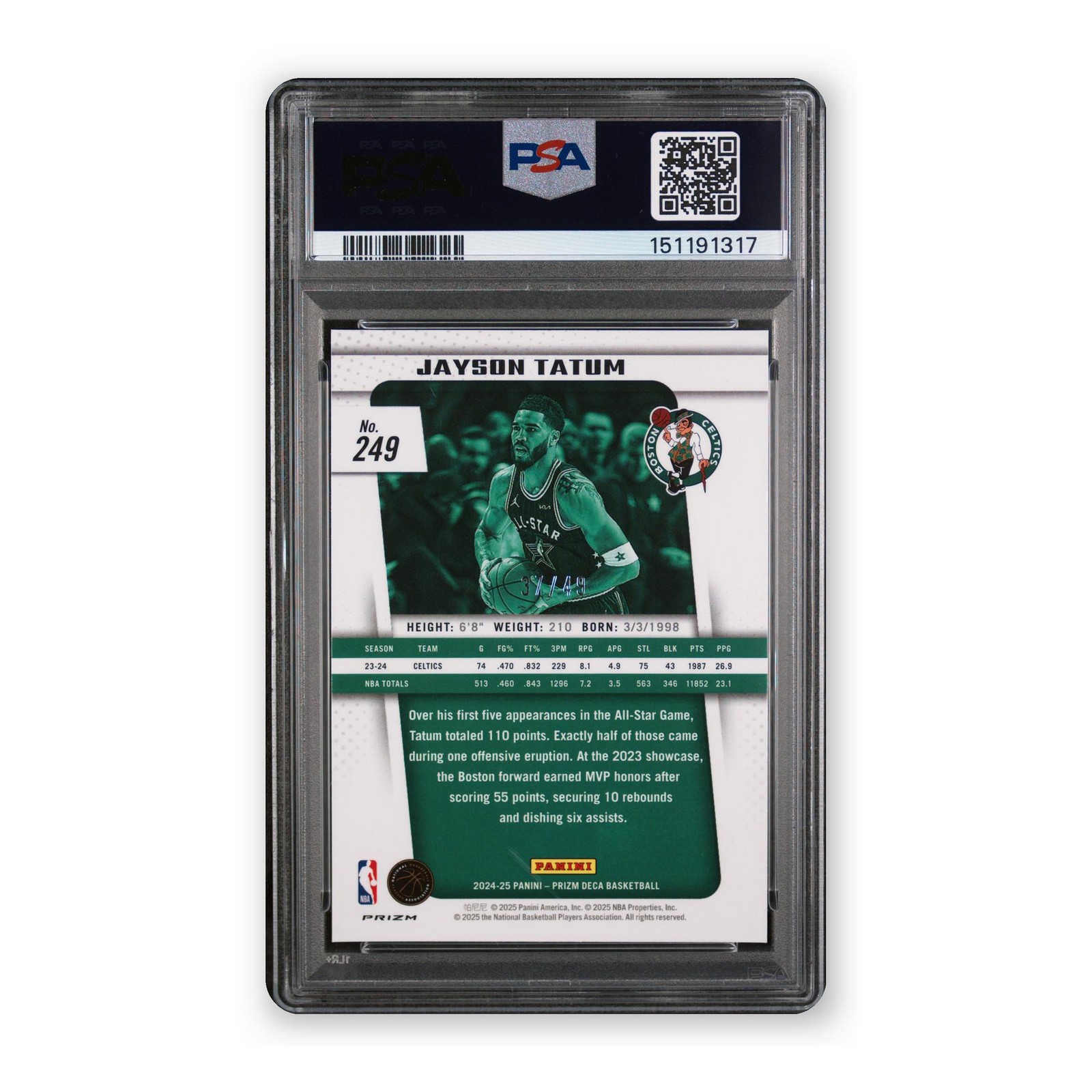 2024 Prizm Deca Jayson Tatum All Star Orange /49 PSA 10 POP 1