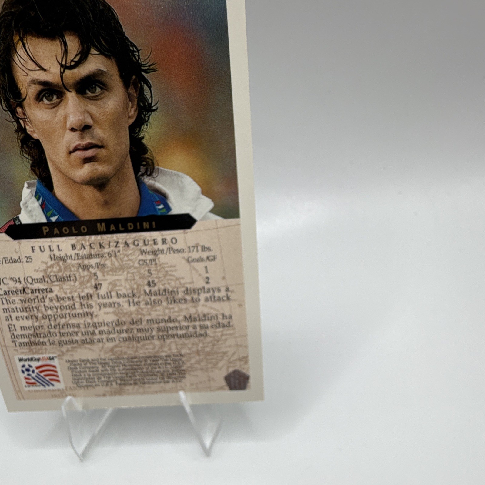 Upper Deck 1994 World Cup USA 94 Paolo Maldini Italy soccer card #150 Full Back