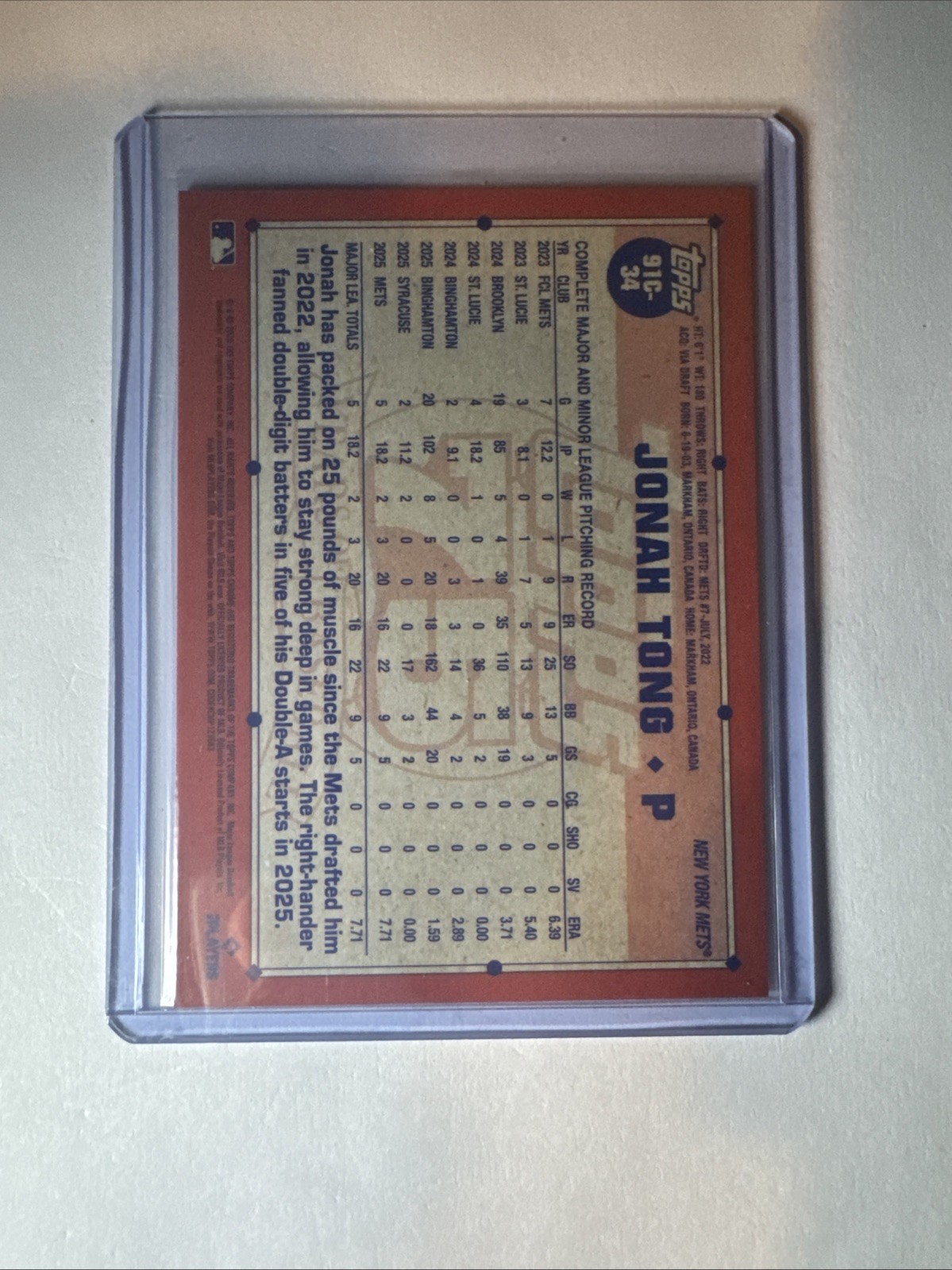 2026 Topps Series 1 Jonah Tong RC 1991 Topps Chrome Silver Pack Mojo #91C-34