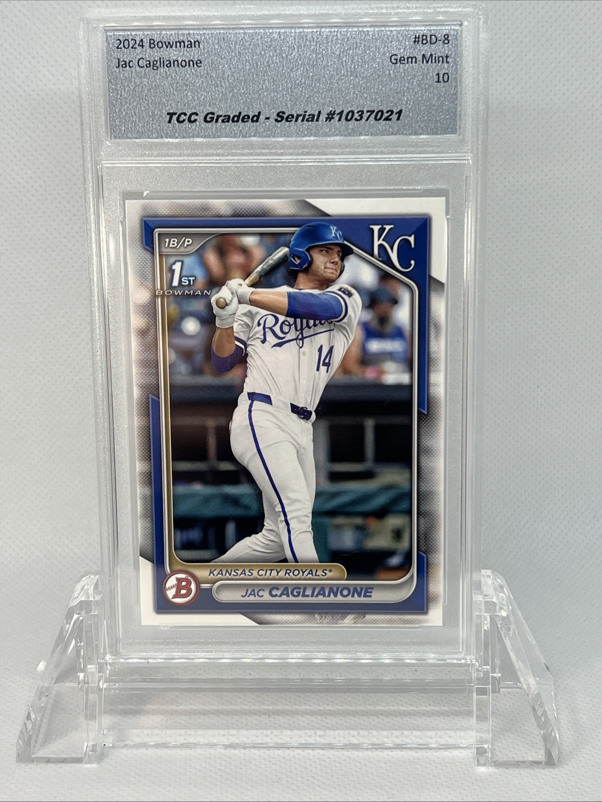 2024 Bowman Jac Caglianone Rookie 1st Bowman BD-8 TCC Graded Gem Mint 10