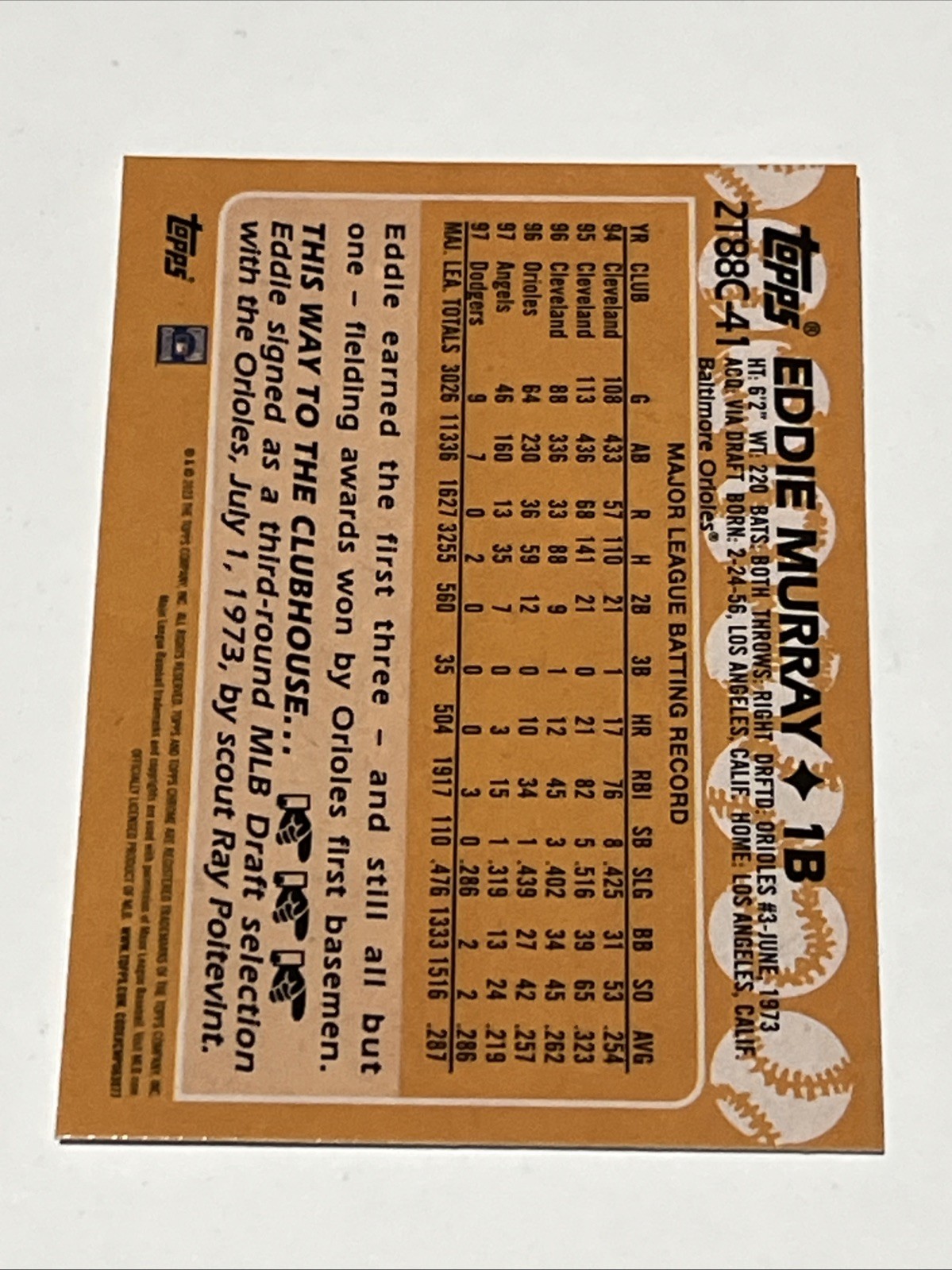 2023 Topps Series 2 – 1988 Topps Chrome Silver Pack Mojo #2T88C-41 Eddie Murray