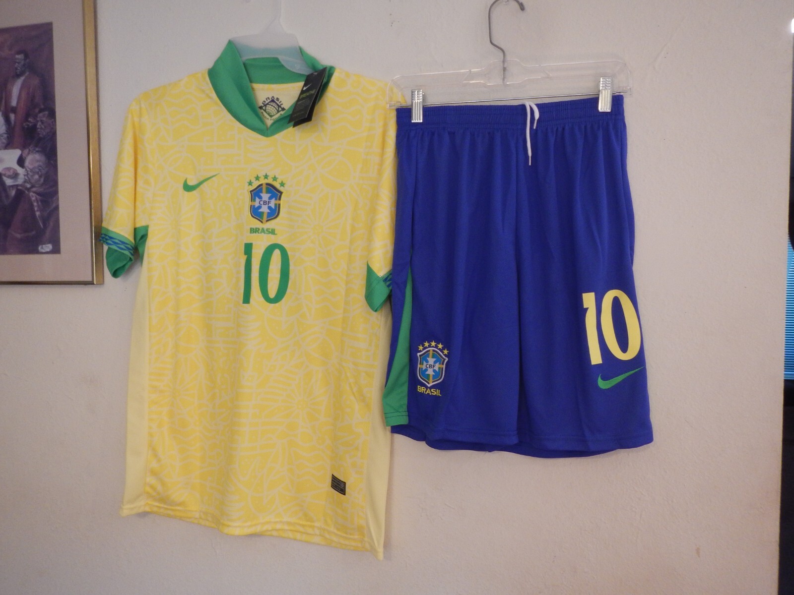 PELE BRAZIL NIKE VAPOR MATCH HOME JERSEY & BLUE PANTS MENS’ L