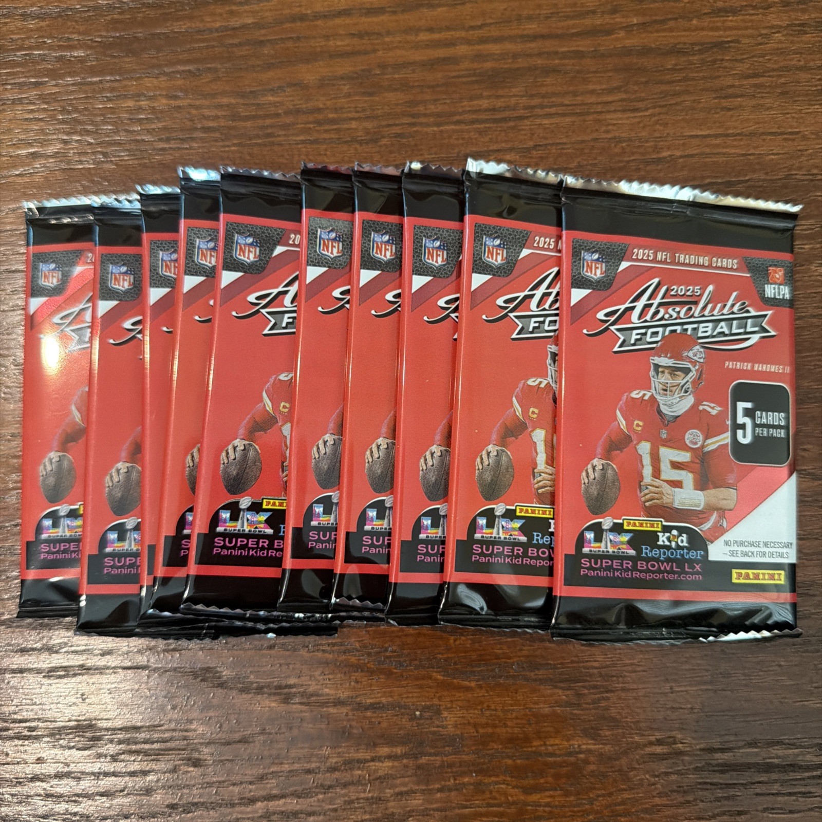 (10) 2025 Panini Absolute Football 5 Card Packs-Factory Sealed—-Ships Free—