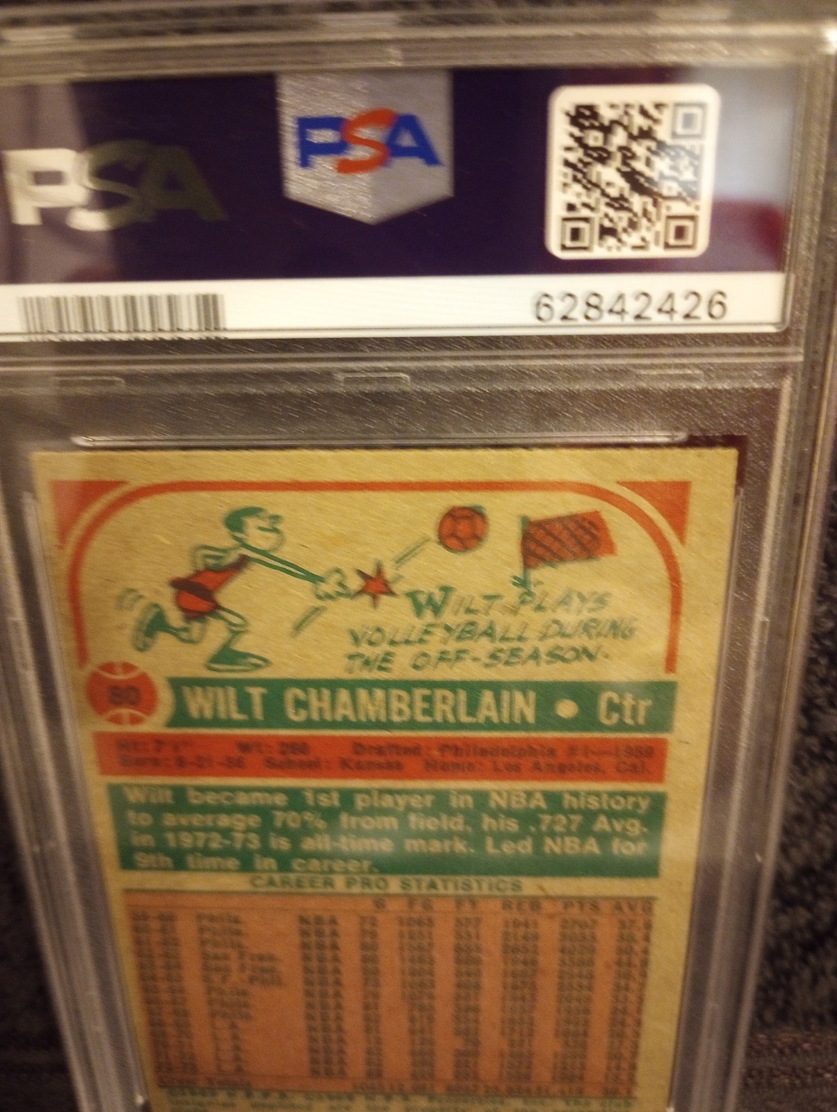 1973 WILT CHAMBERLAIN TOPPS #80 PSA 7 NEAR-MINT!! LA LAKERS