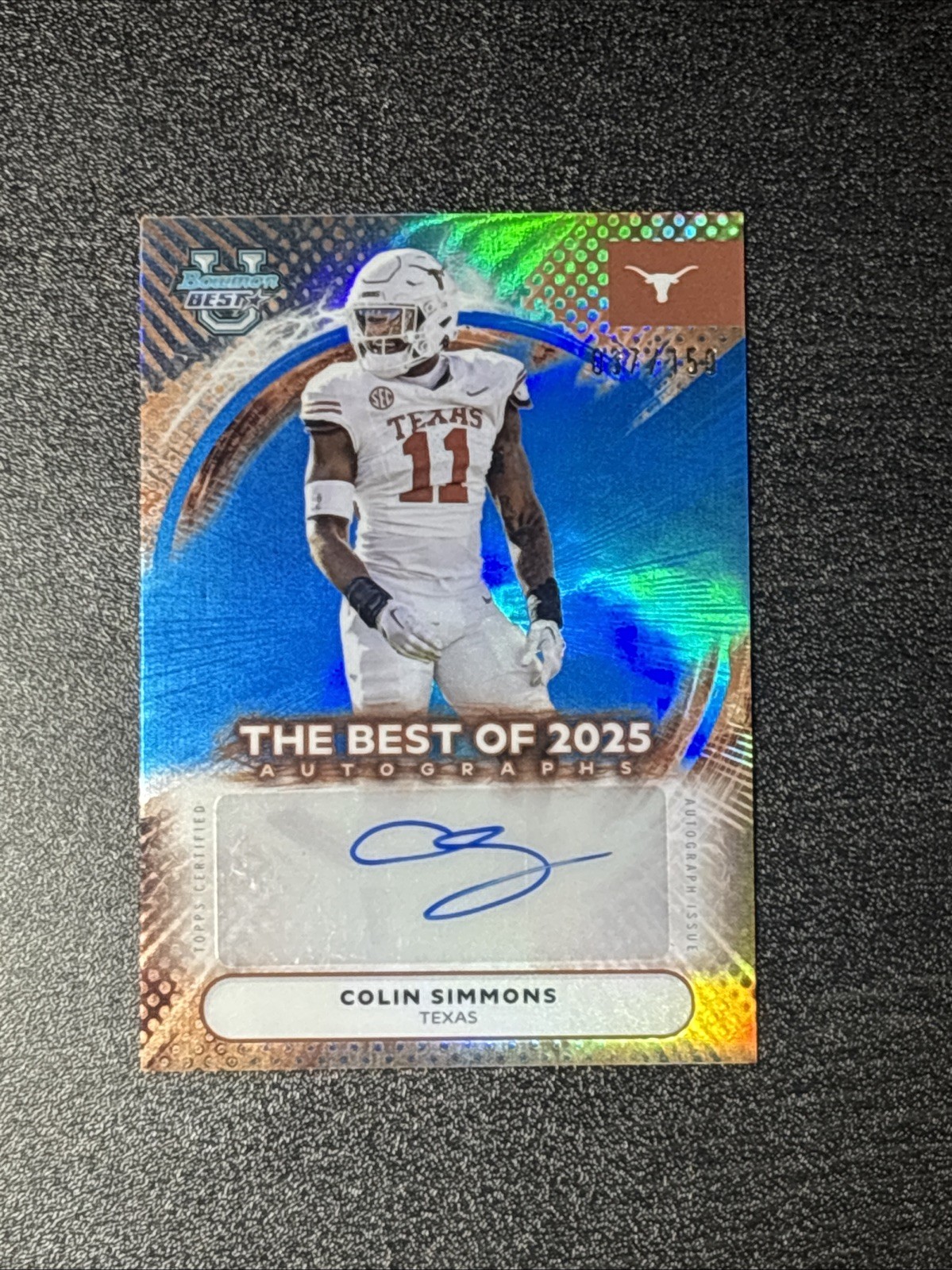 Colin Simmons Auto 2025 Bowman Best U /150 Blue Refractor BOA-CS