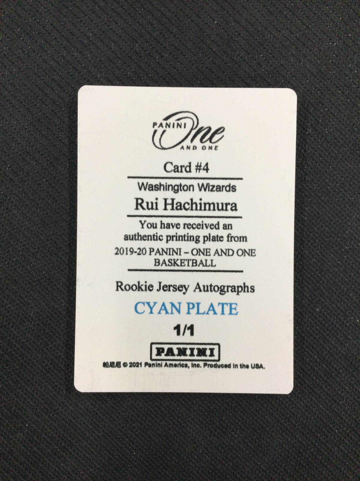 2020-21 Panini One and One Rui Hachimura Cyan Printing Plate 1/1 Washington