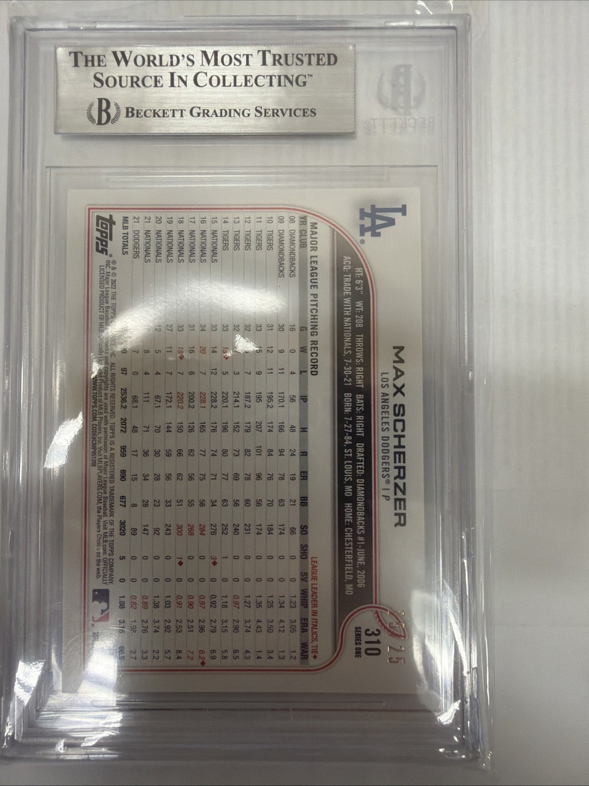 2022 Topps Series 1 1st Edition Max Scherzer #310 Black /25 BGS 8.5