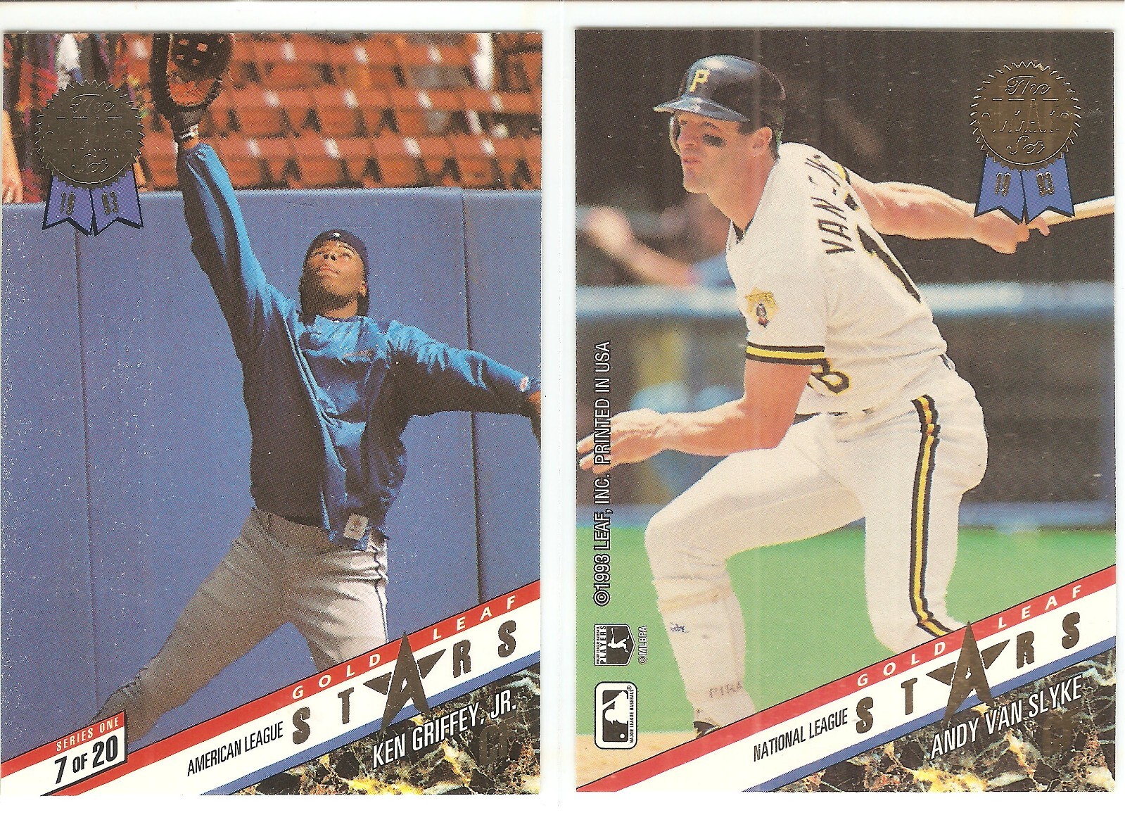 1993 LEAF GRIFFEY JR/VAN SLYKE GOLD LEAF STARS BASEBALL CARD #7 OF 20
