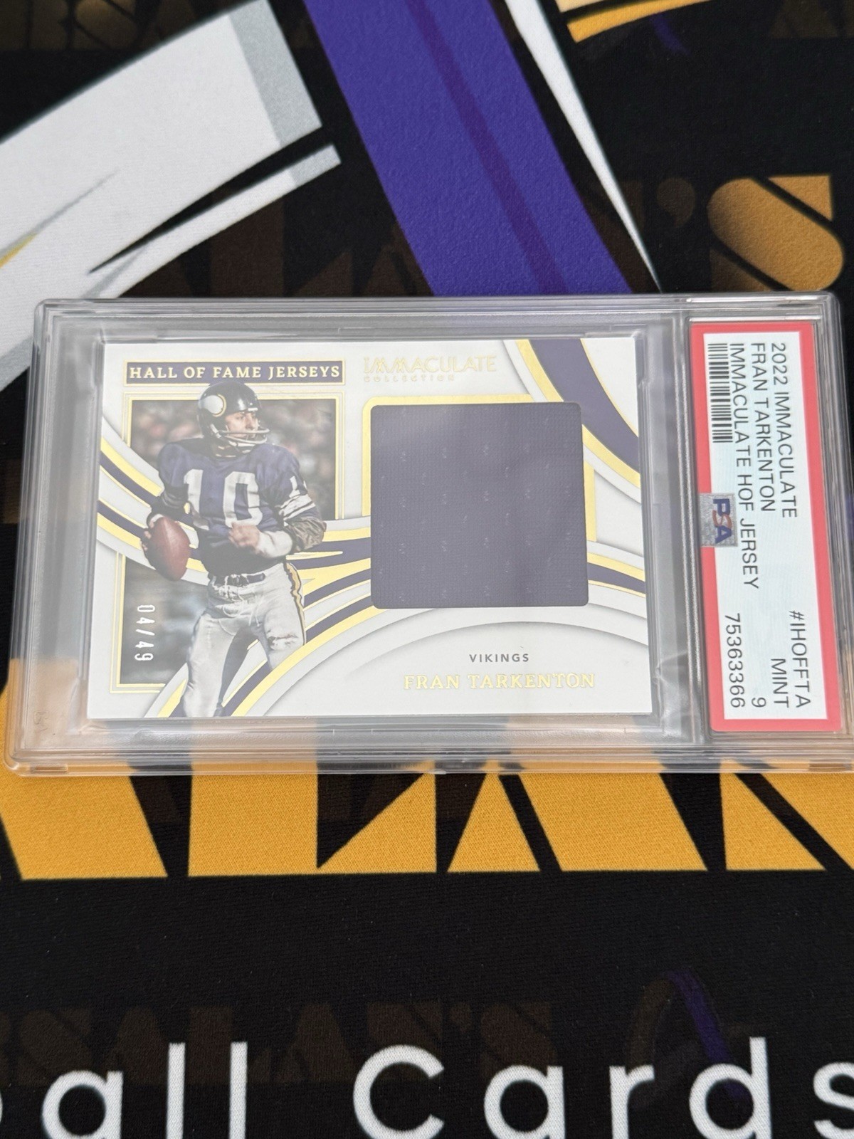 2022 Immaculate Fran Tarkenton, HOF Jersey, Player Worn, /49, PSA 9, Pop 1