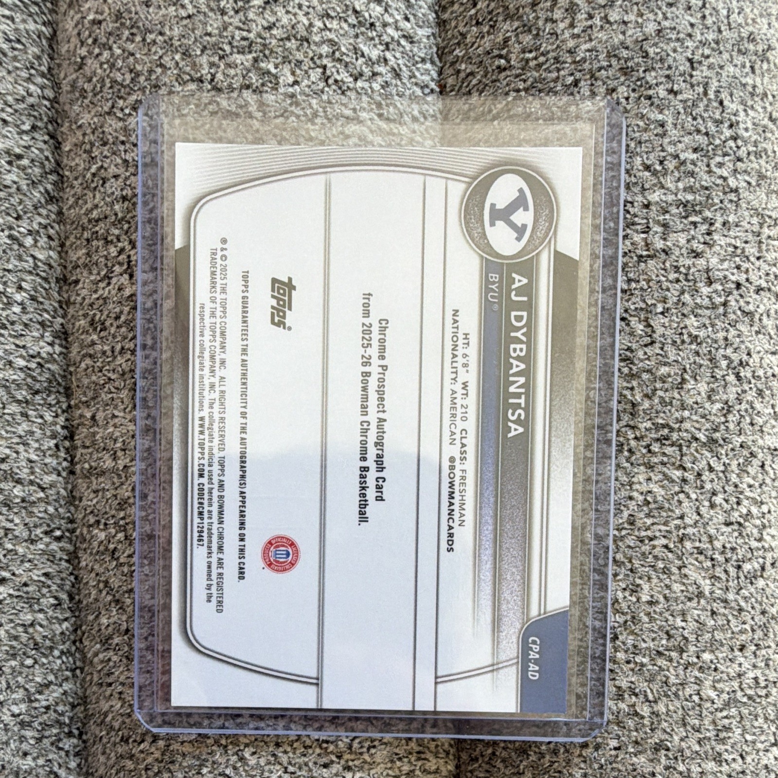 Topps 2025-26 Bowman Chrome Prospect Autographs AJ Dybantsa 1st Auto #CPA-AD