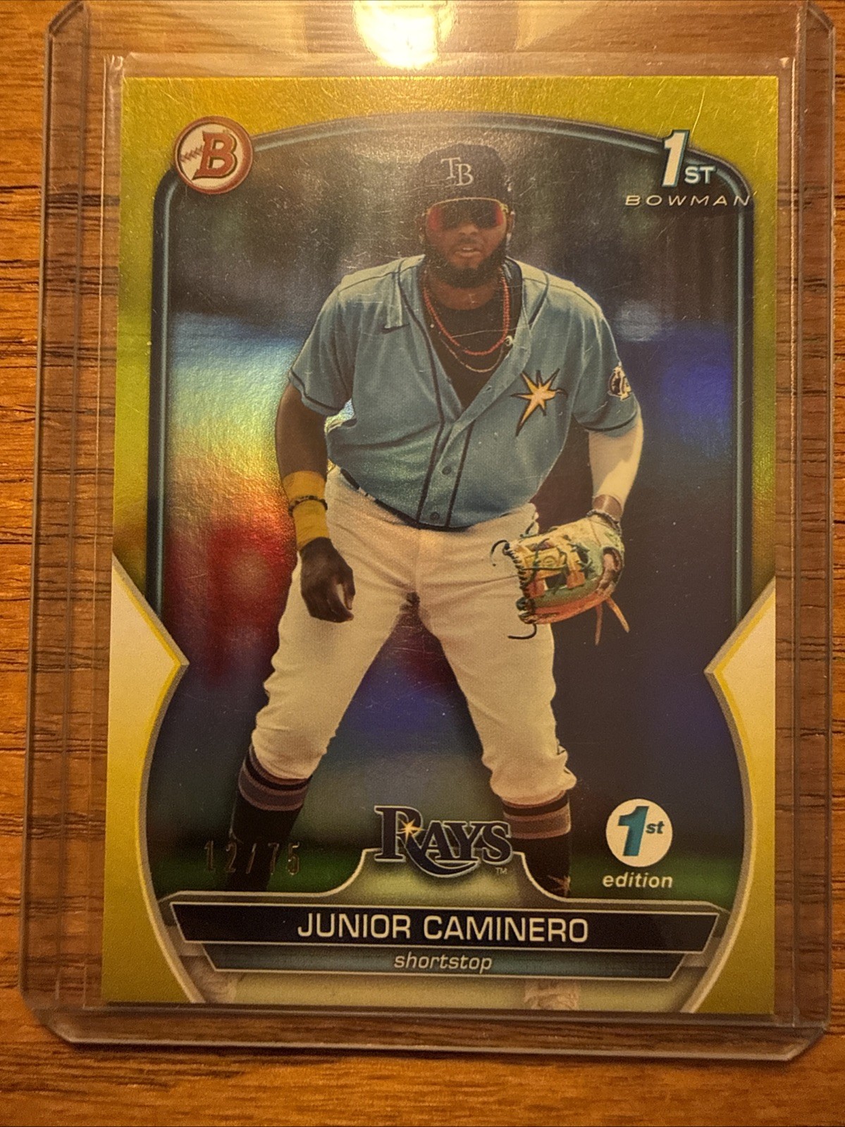 2023 Bowman 1st Edition – Junior Caminero #BPPF-61 Yellow Foil /75 (RC)