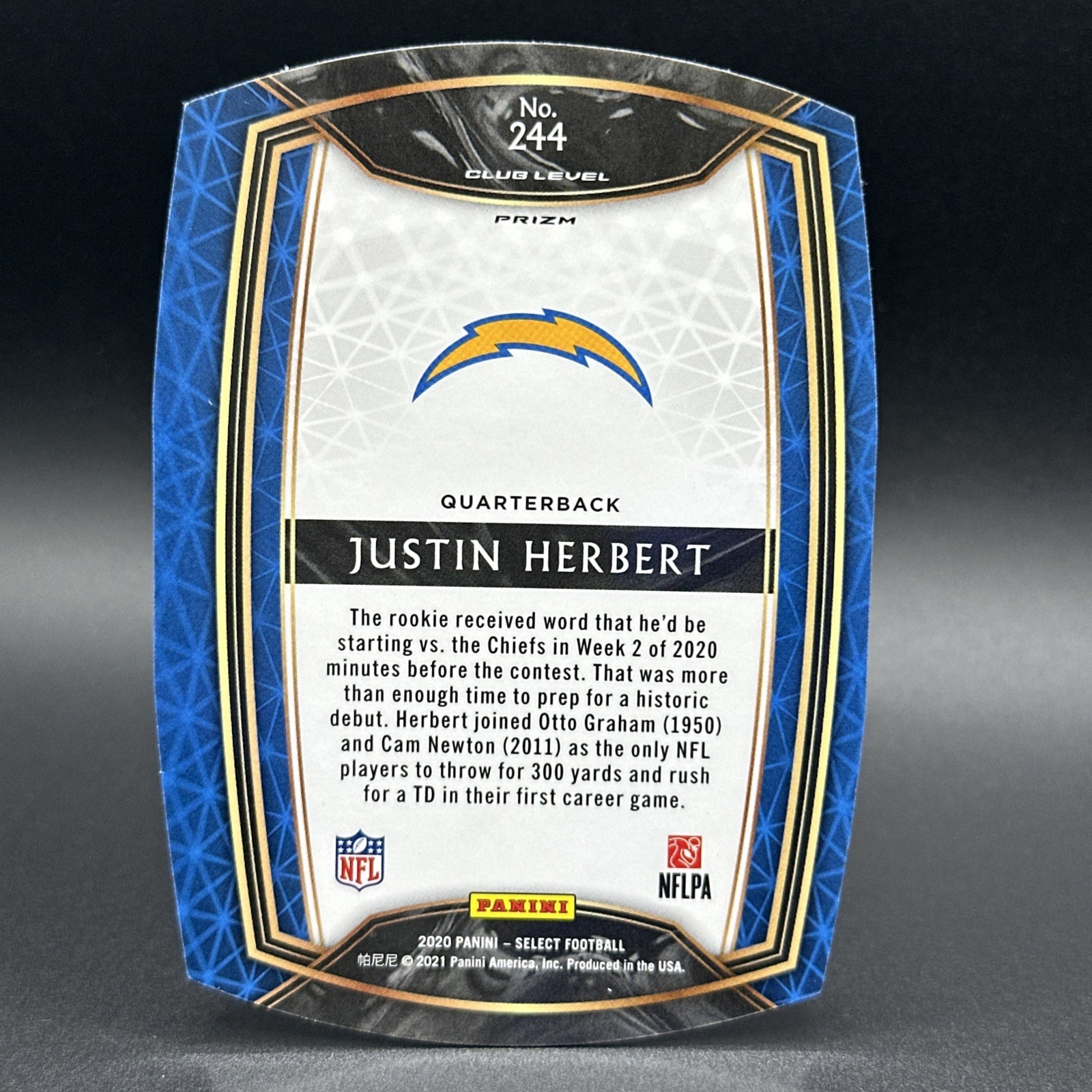 2020 Panini Select Justin Herbert Club Level Orange Die-Cut Prizm RC #244
