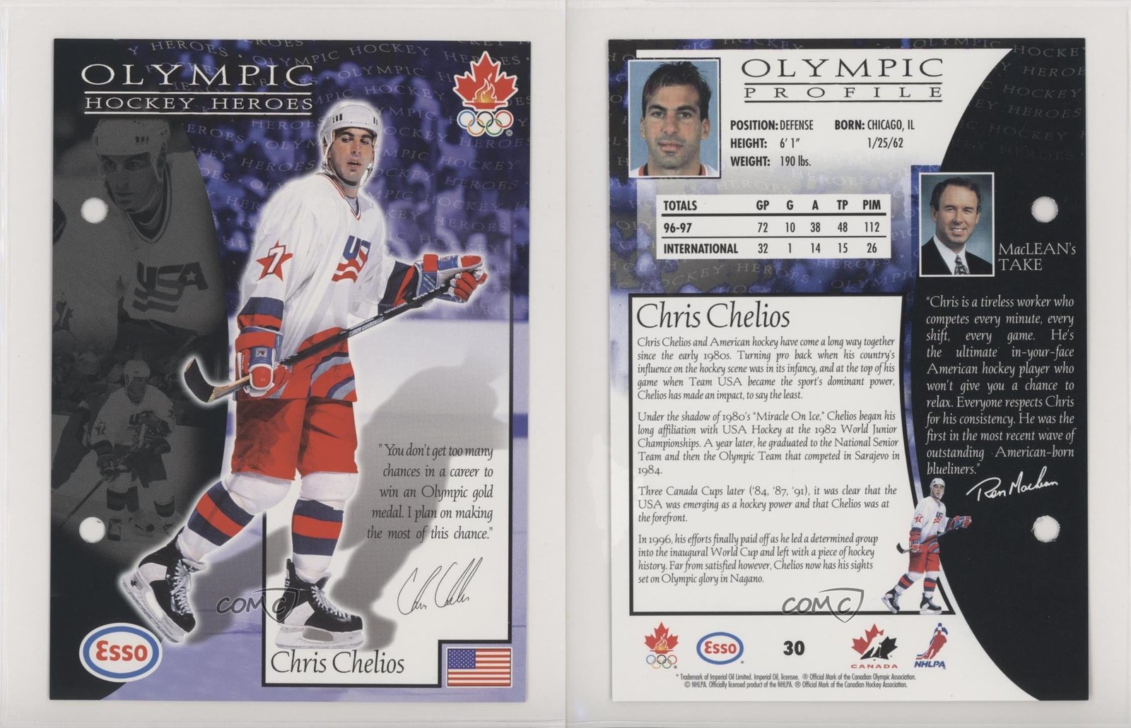 1997-98 Esso Olympic Hockey Heroes Chris Chelios #30 HOF 0w6