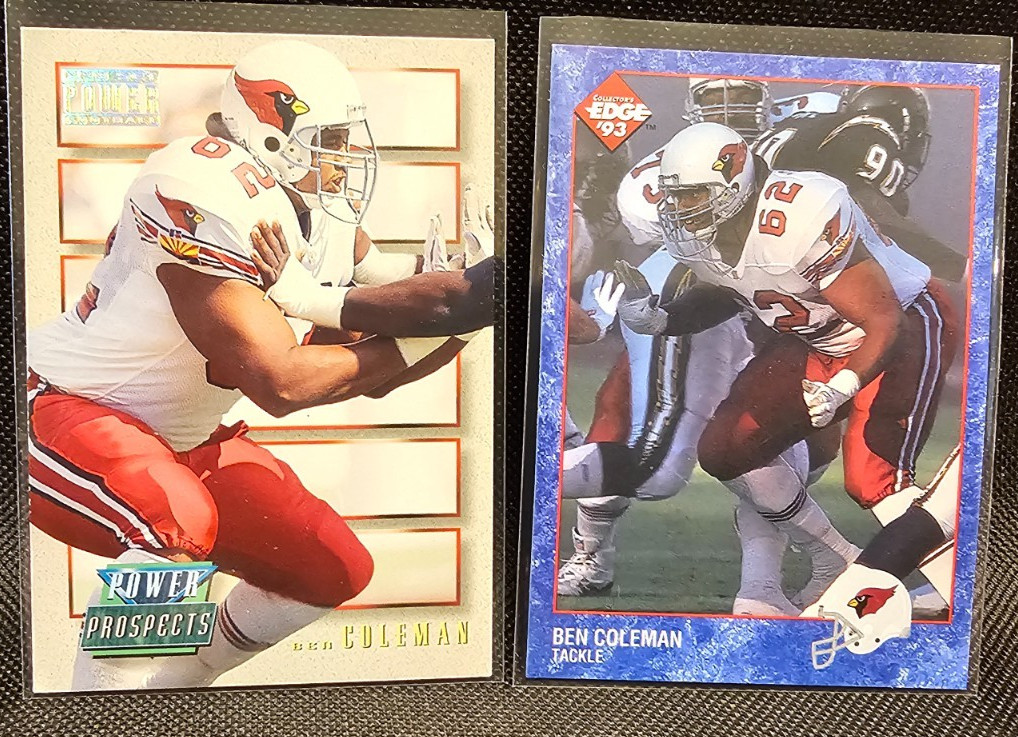 1993 Ben Coleman Arizona Cardinals lot of 2 Rookie Cards