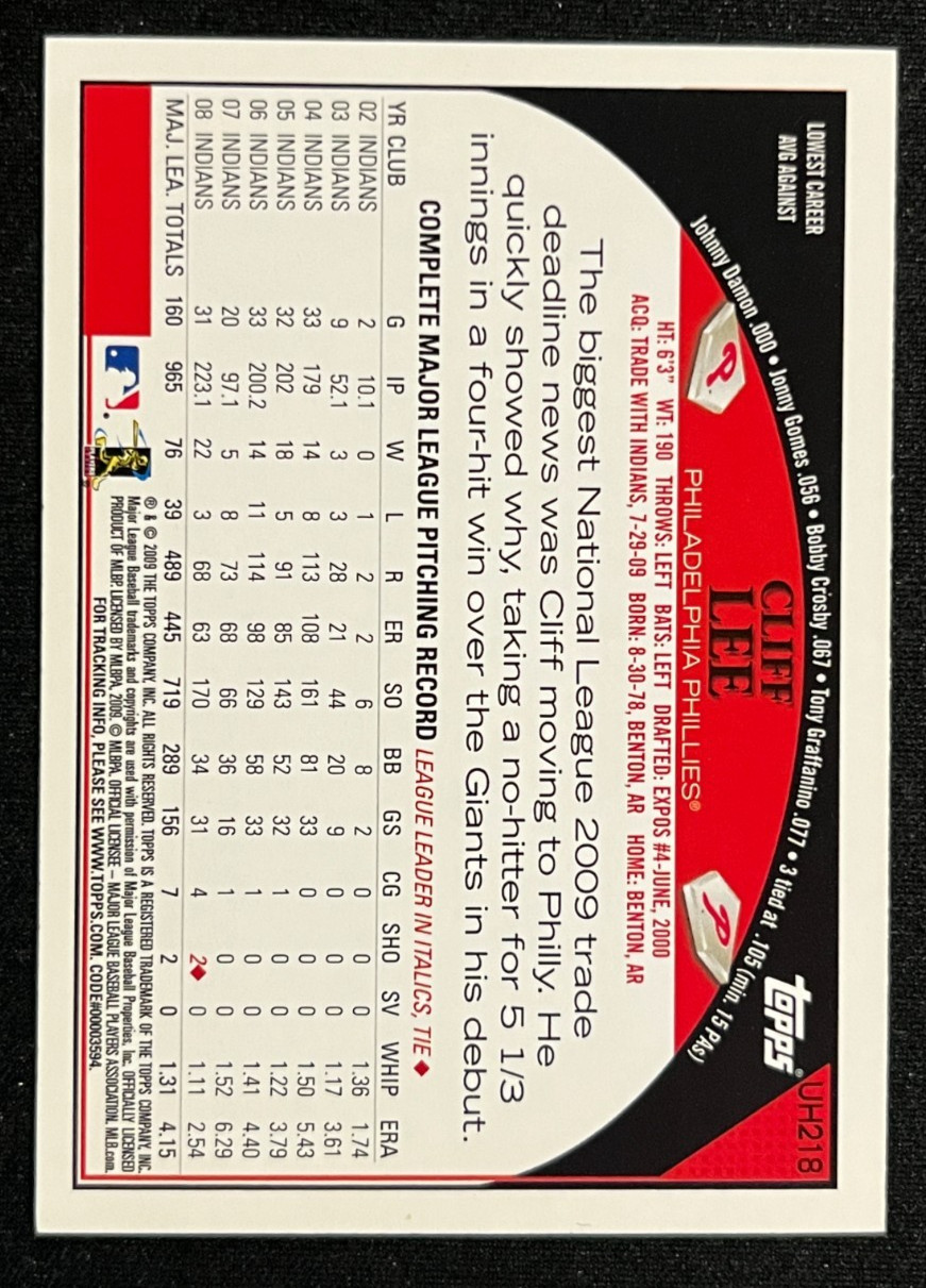 2009 Topps Updates & Highlights Cliff Lee #UH218 Philadelphia Phillies