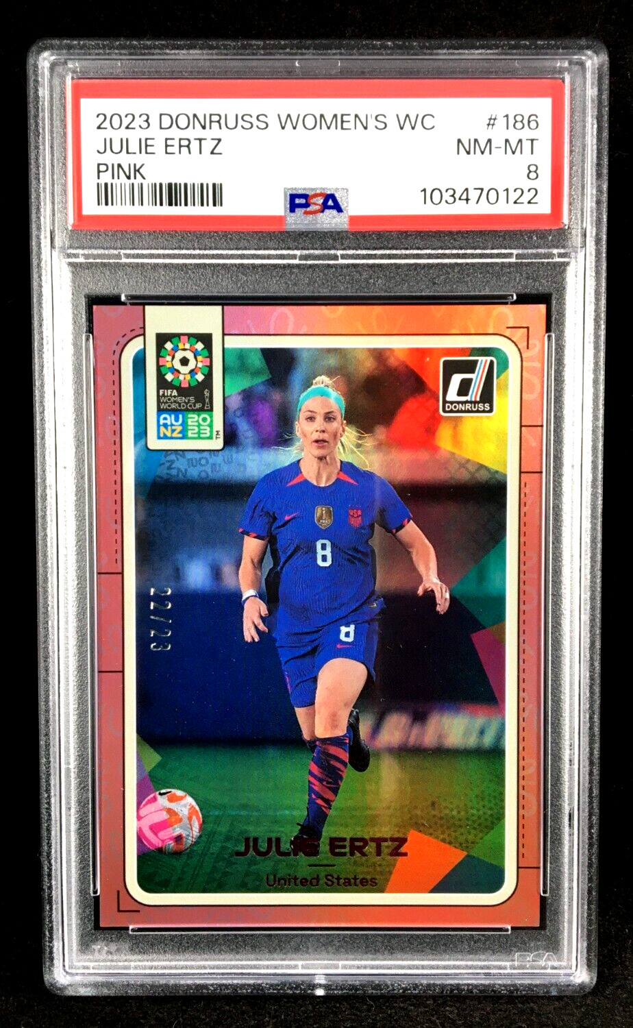 Pop 2 PSA 8 Julie Ertz 2023 Panini Donruss FIFA Womens PINK /23 #186 USWNT USA
