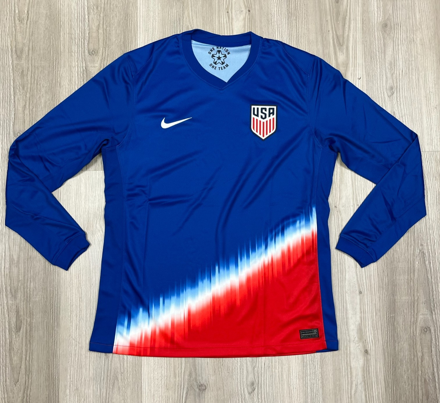 Nike USMNT Long Sleeve Blue Red Away Stadium Jersey FJ1263-417 Men Size LARGE