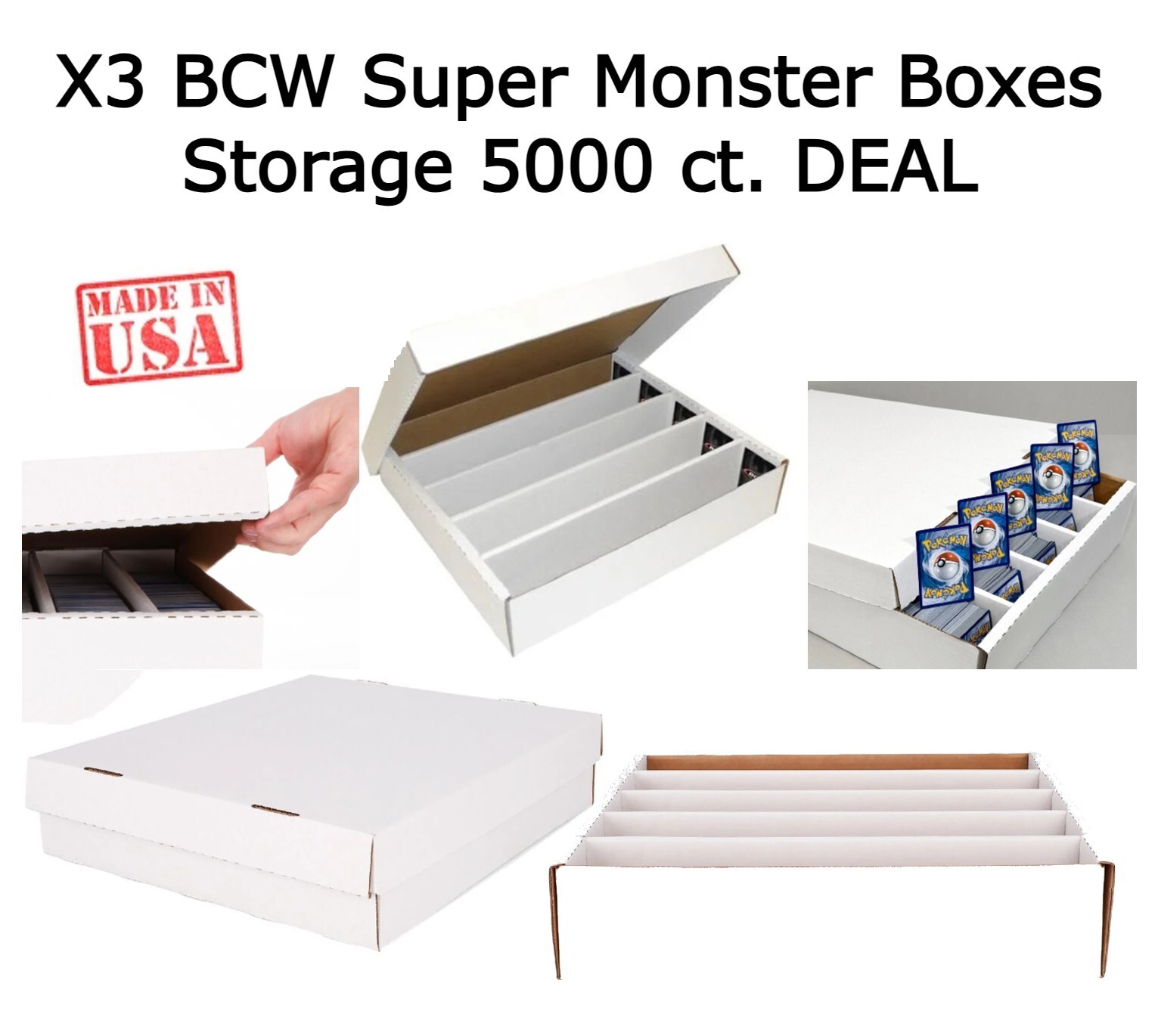 3 BCW Quality 5000 Count Super Monster Cardboard Trading Card Slab Storage Boxes