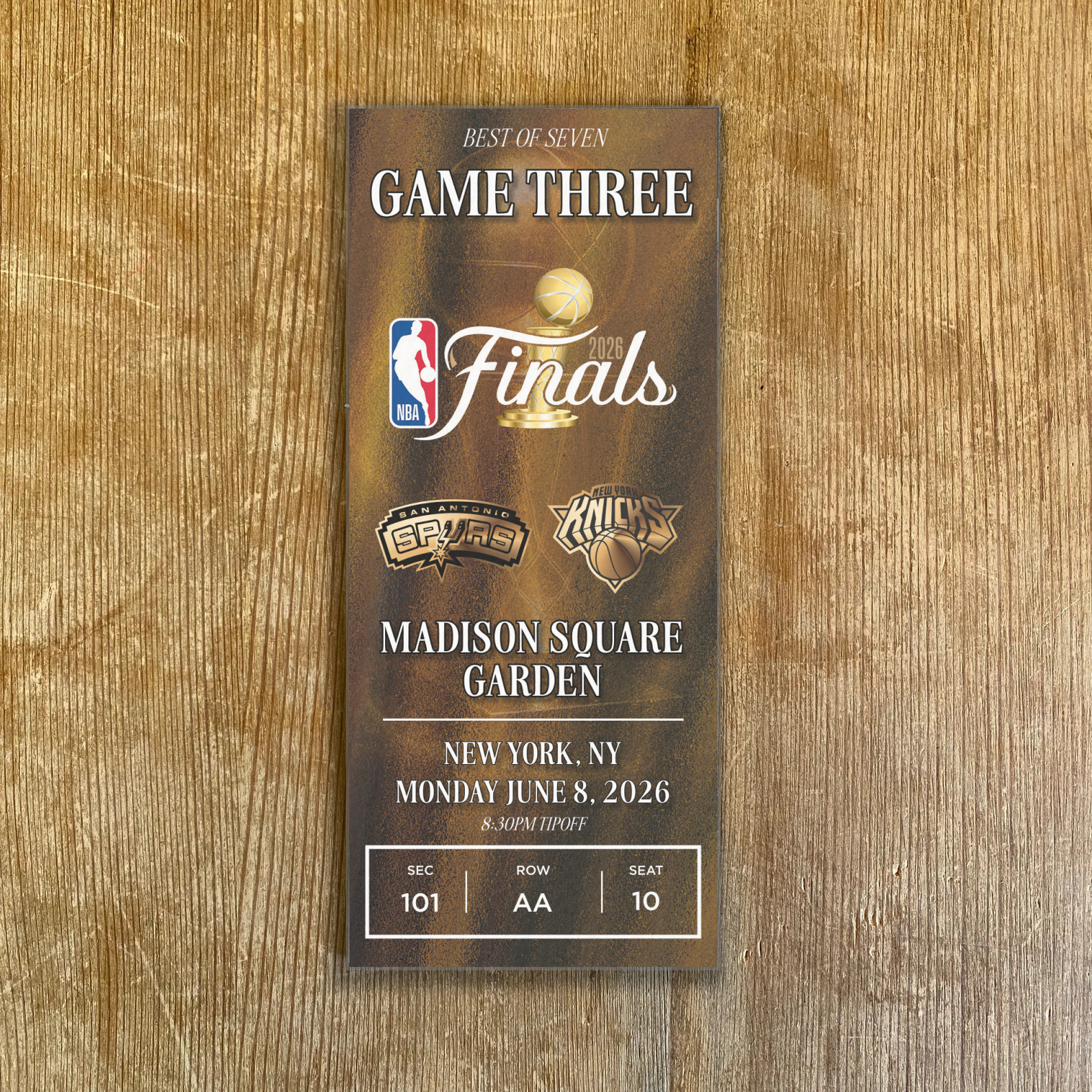 2026 NBA FINALS Spurs vs Knicks Replica Customizable Ticket Stub Any Seat/Game