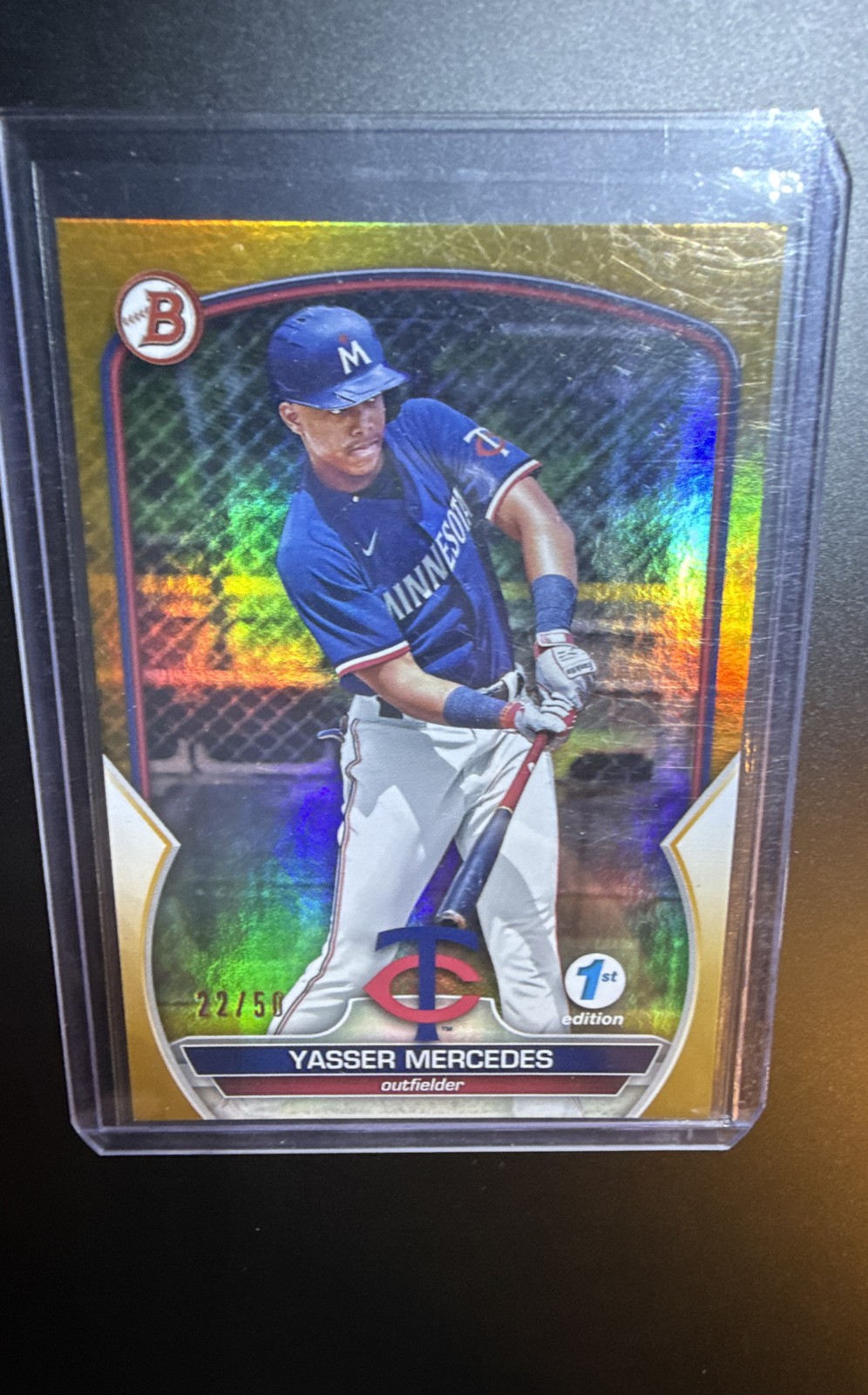 2023 Bowman 1st Edition – Yasser Mercedes #BPPF-99 Gold Foil /50 (RC)