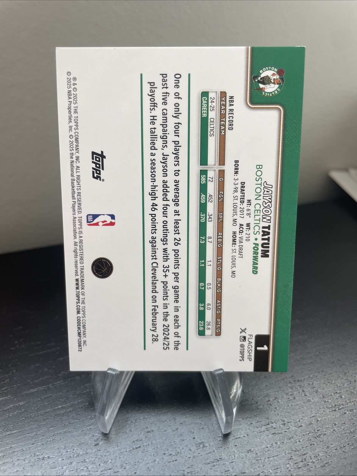 2025-26 Topps Flagship Basketball Jayson Tatum Gold /50 #1 Boston Celtics